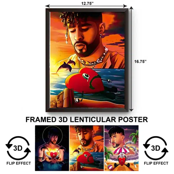 3DPWF-135 Music - Bad Bunny Pisces Framed Poster