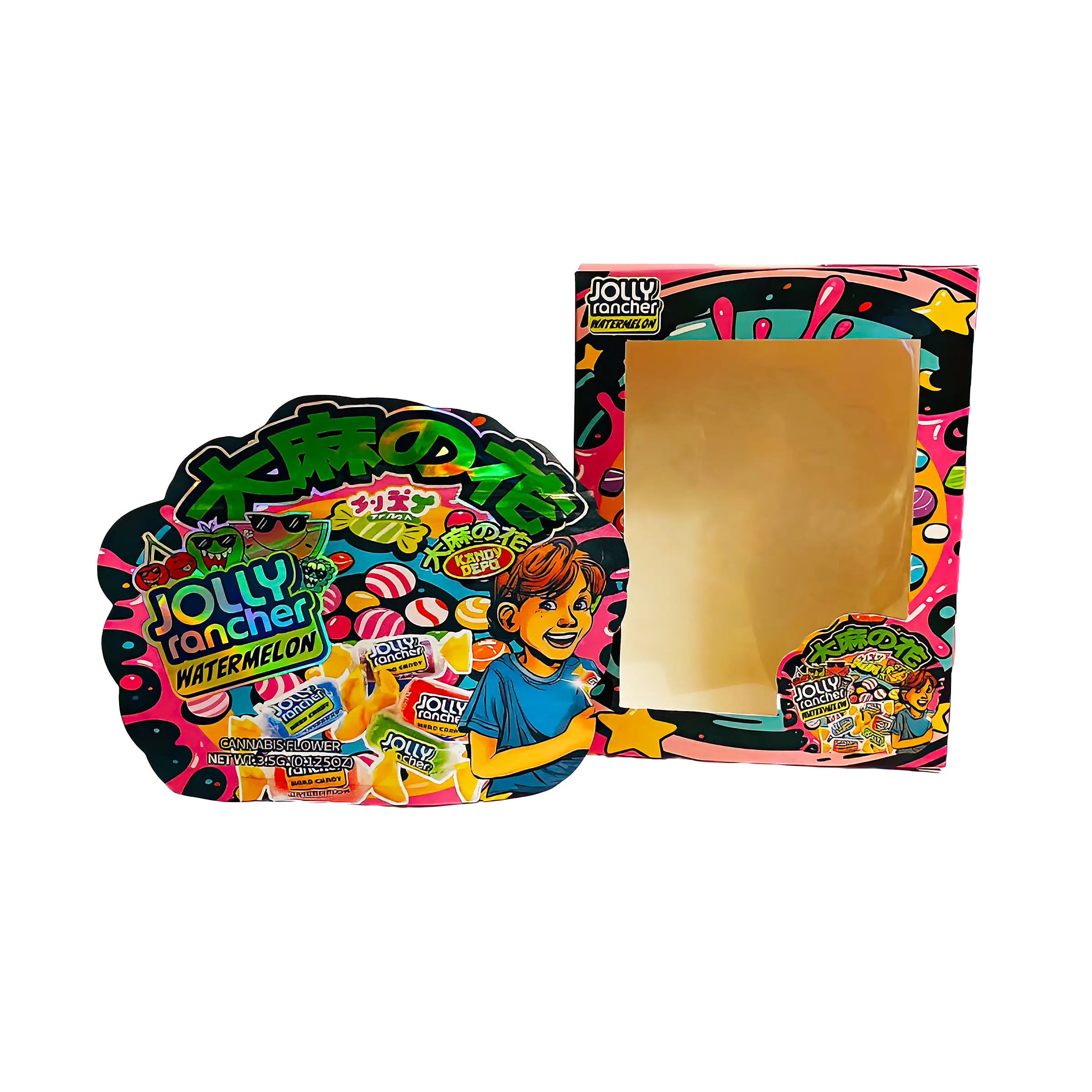 Bag-n-Box 3.5g Mylar Packaging Set (25 Count Bags + Boxes) – Jolly Rancher Watermelon BAGNBOX-WIN-002