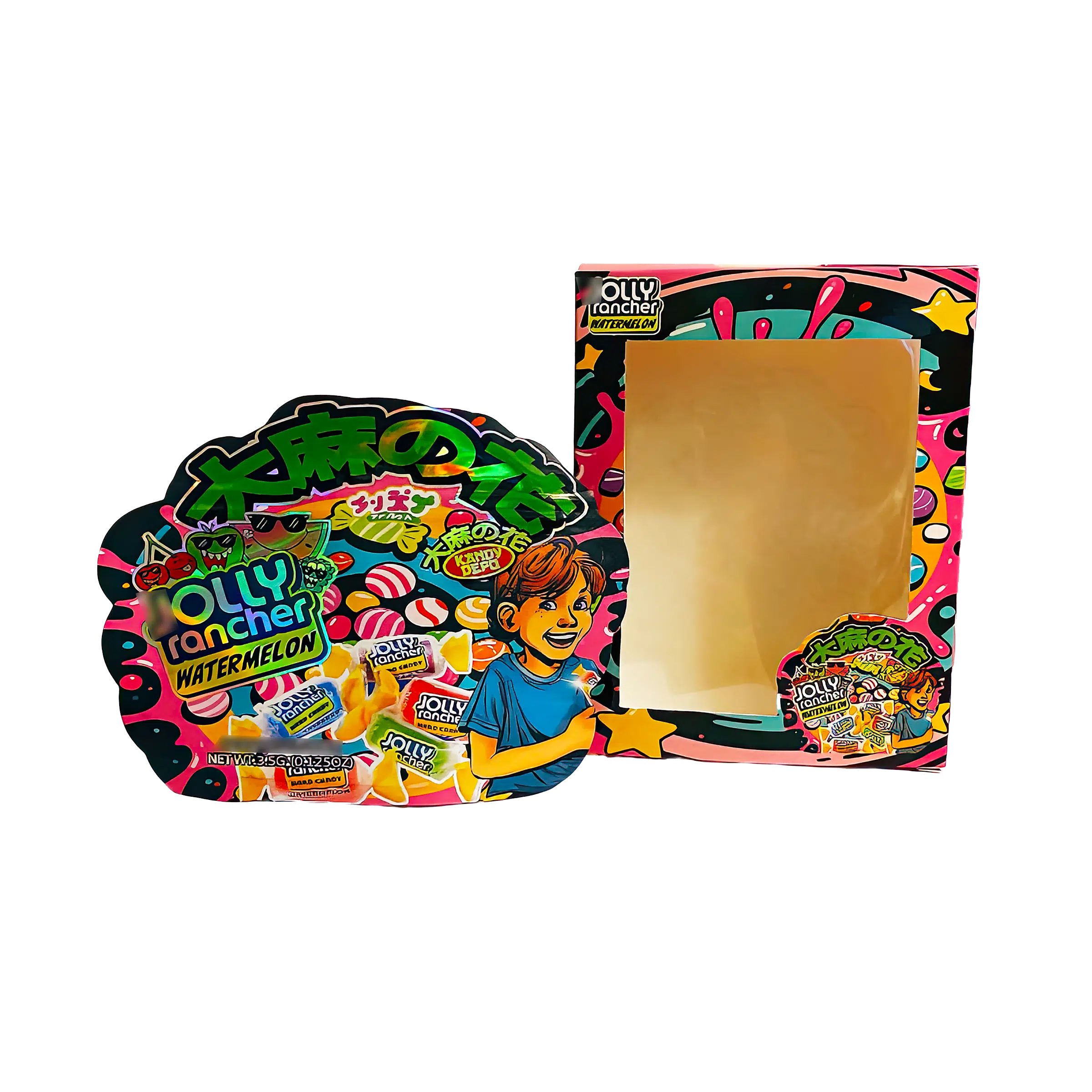 Bag-n-Box 3.5g Mylar Packaging Set (25 Count Bags + Boxes) – Holly Rancher Watermelon BAGNBOX-WIN-002