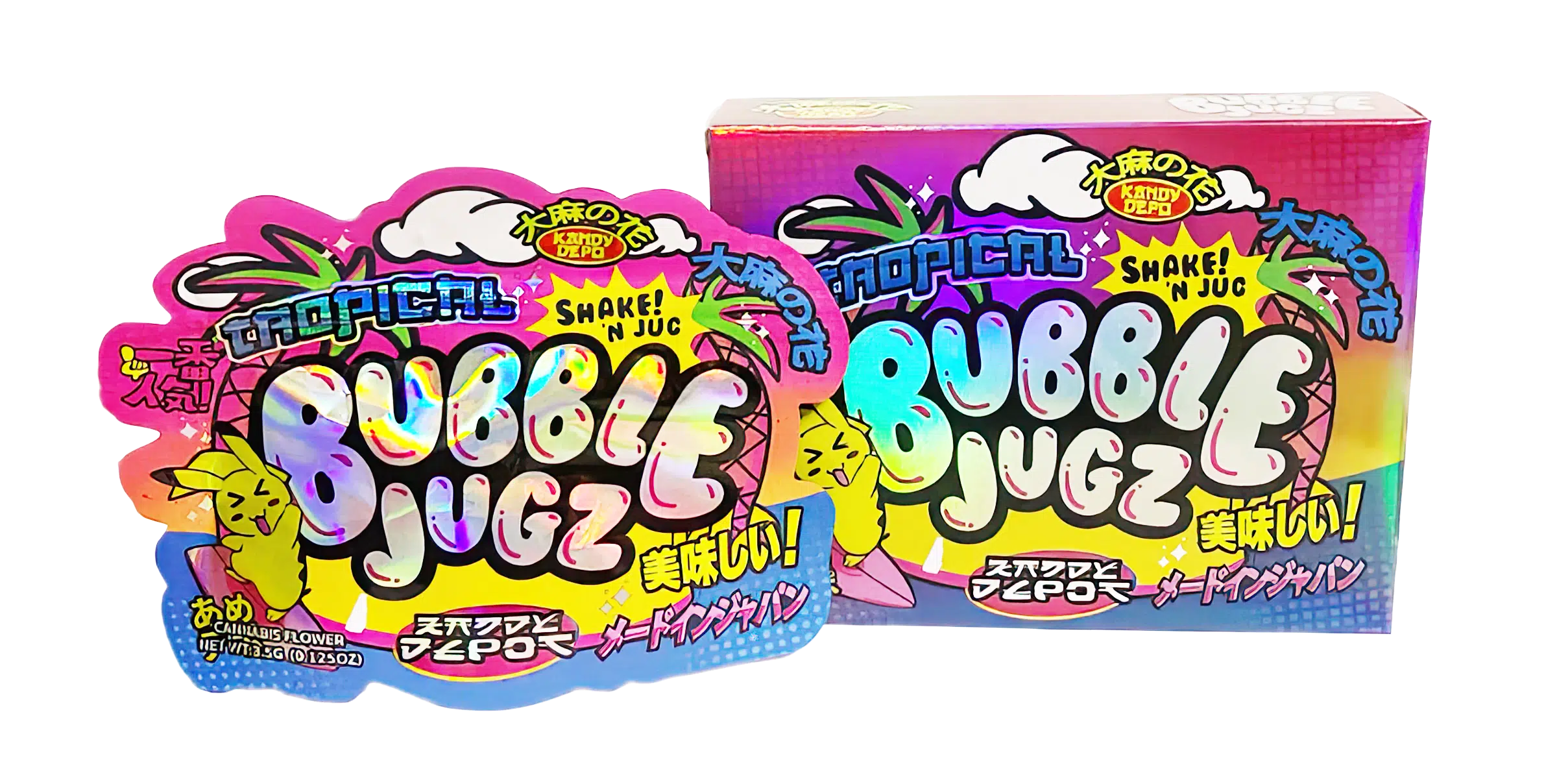 Bag-n-Box 3.5g Mylar Packaging Set (25 Count Bags + Display Boxes) – Tropical Bubble Jugz BNB-Shaped-002