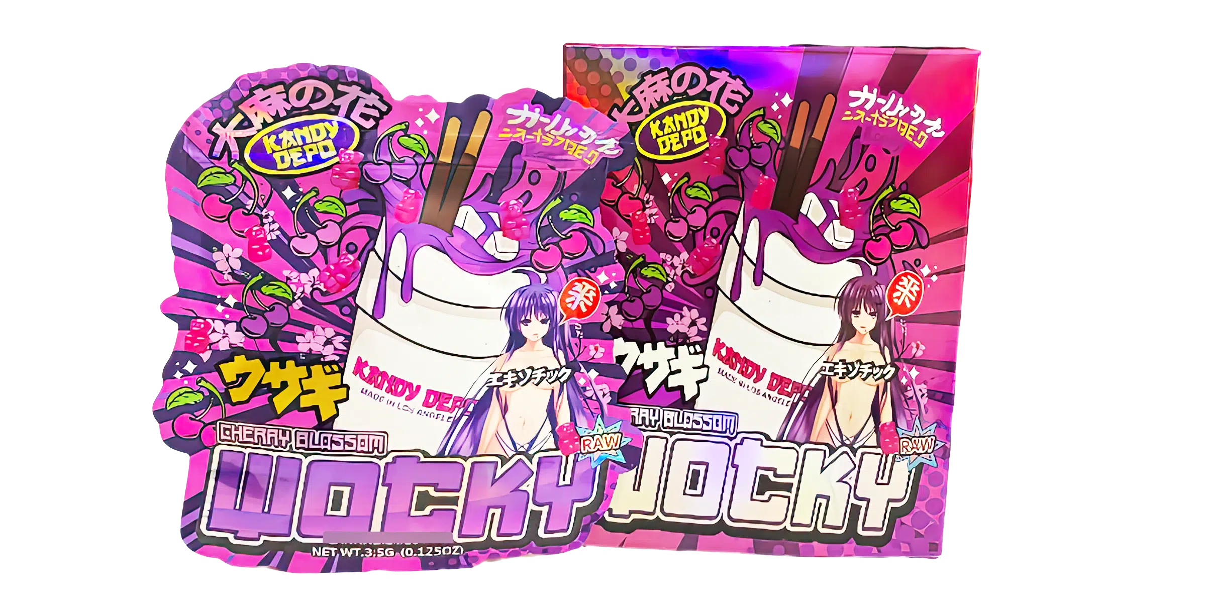 Bag-n-Box 3.5g Mylar Packaging Set (25 Count Bags + Display Boxes) – Cherry Blossom Wocky BNB-Shaped-007