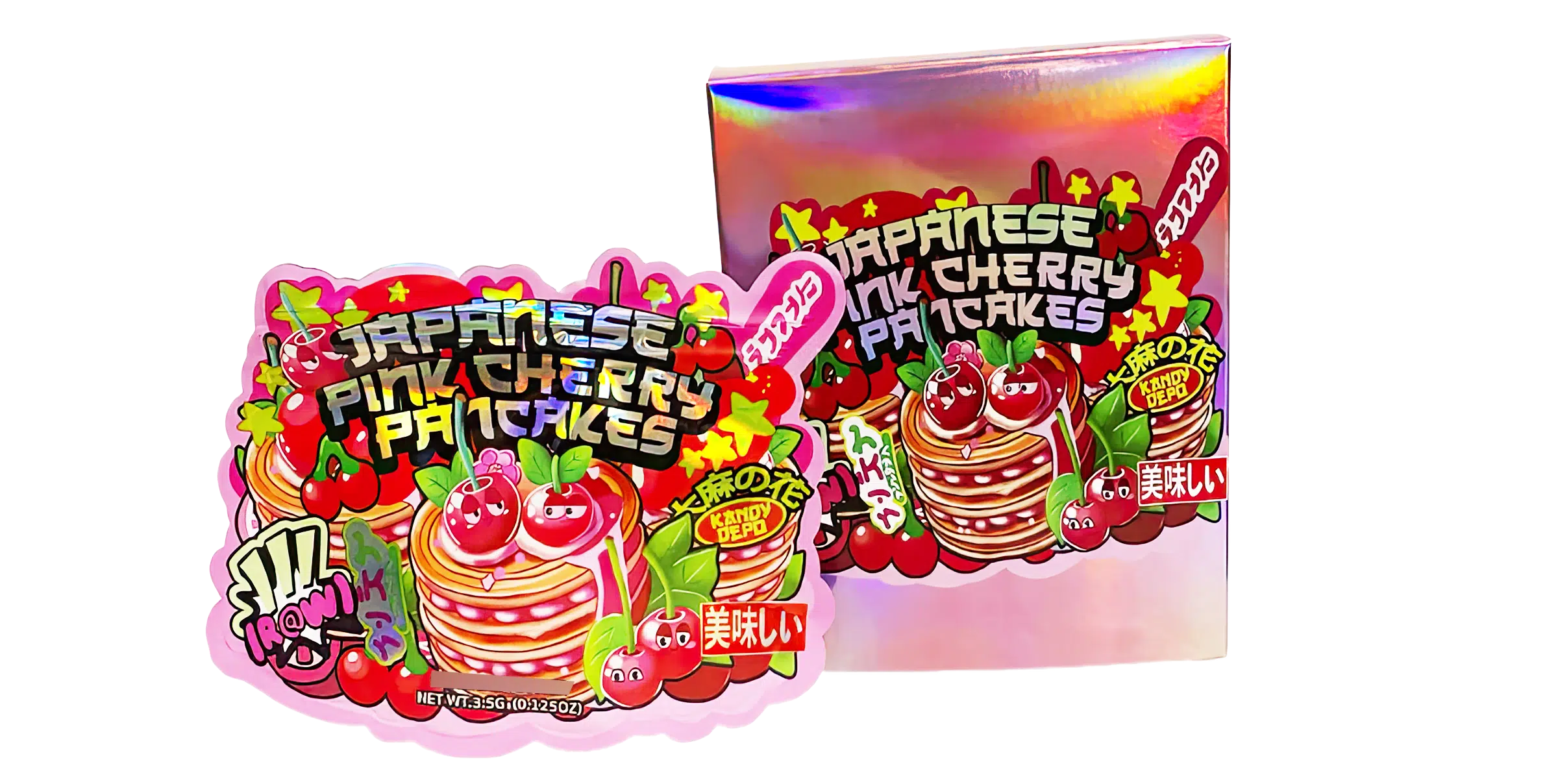 Bag-n-Box 3.5g Mylar Packaging Set (25 Count Bags + Display Boxes) – Japanese Pink Cherry Pancakes BNB-Shaped-011