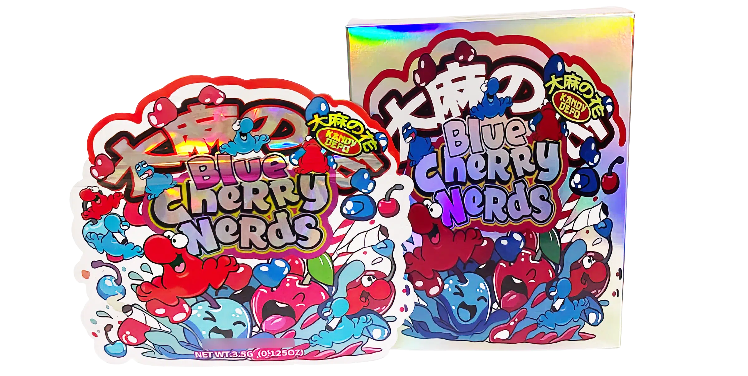 Bag-n-Box 3.5g Mylar Packaging Set (25 Count Bags + Display Boxes) – Blue Cherry Nerds BNB-Shaped-013