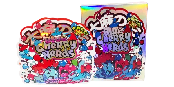 Bag-n-Box 3.5g Mylar Packaging Set (25 Count Bags + Display Boxes) - Blue Cherry Nerds BNB-Shaped-013