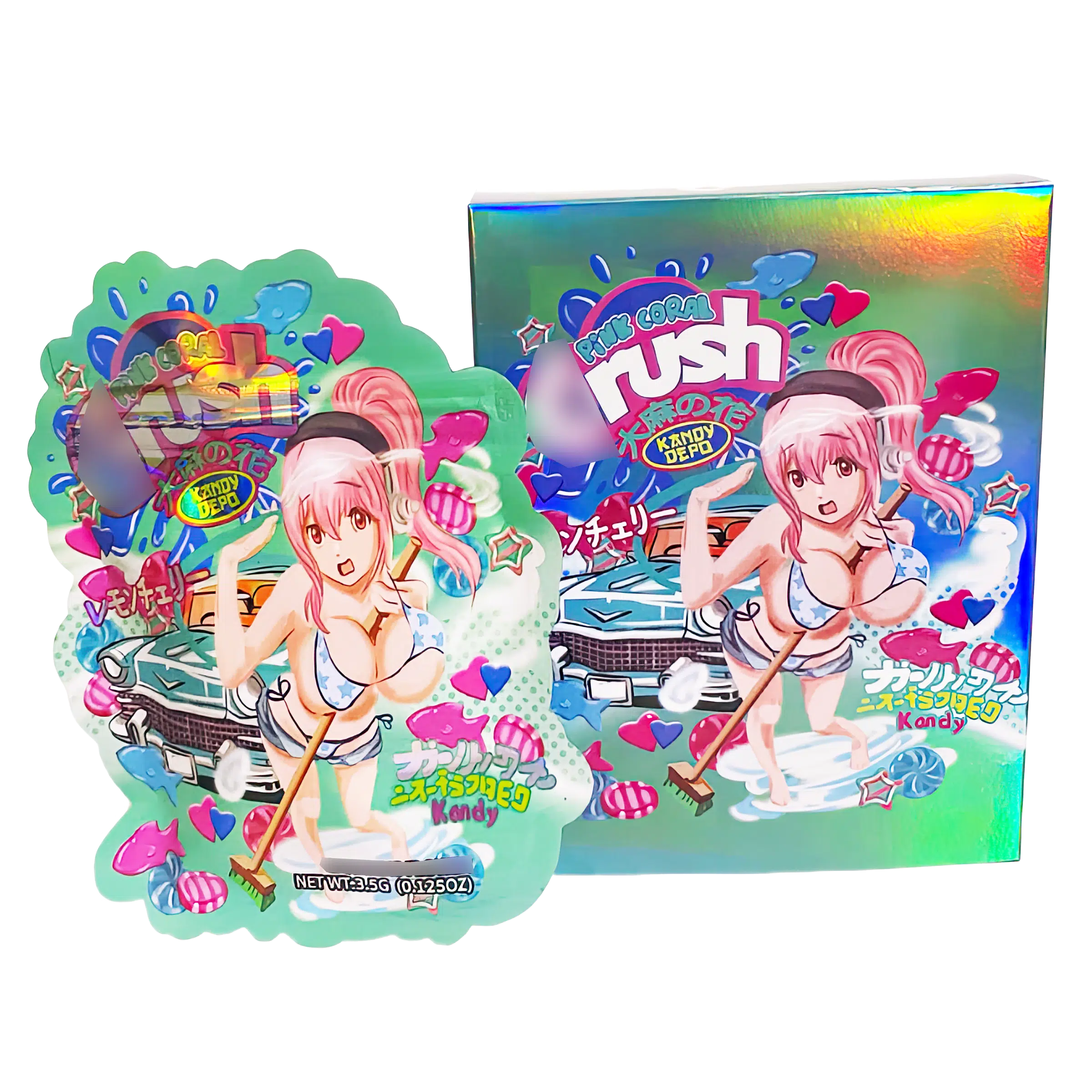 Bag-n-Box 3.5g Mylar Packaging Set (25 Count Bags + Display Boxes) – Pink Coral Crush BNB-Shaped-019