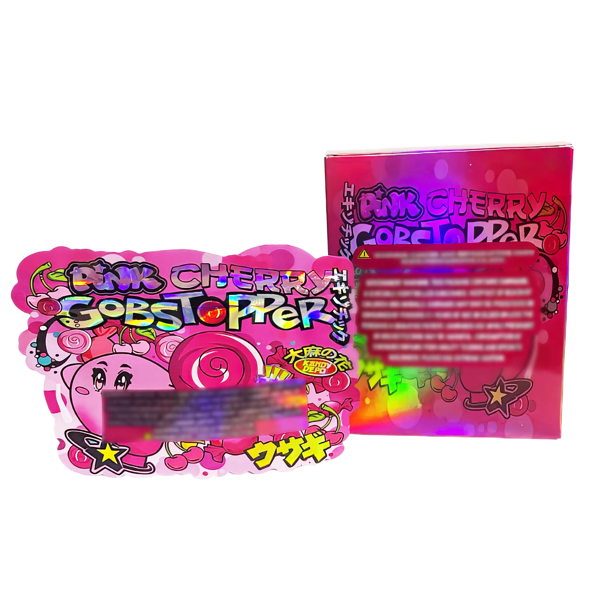 Bag-n-Box 3.5g Mylar Packaging Set (25 Count Bags + Display Boxes) - Pink Cherry Gobstopper BNB-Shaped-021 - Image 2