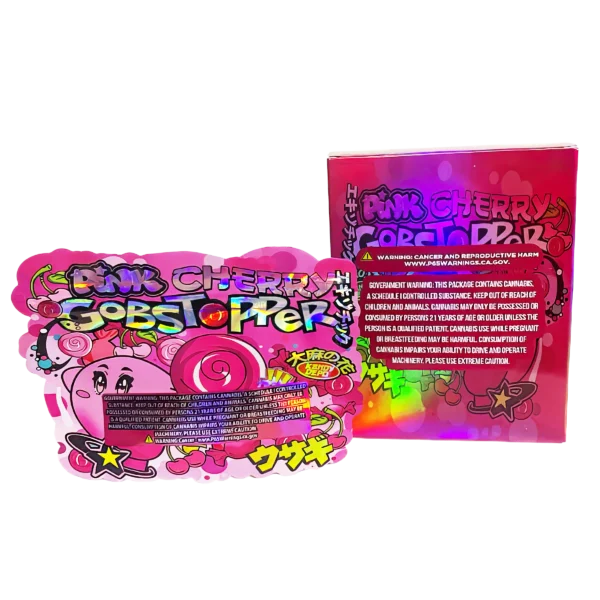 Bag-n-Box 3.5g Mylar Packaging Set (25 Count Bags + Display Boxes) - Pink Cherry Gobstopper BNB-Shaped-021 - Image 2