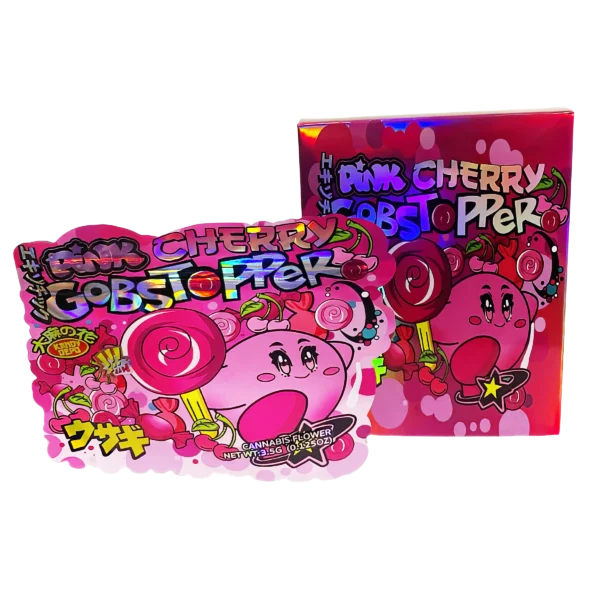 Bag-n-Box 3.5g Mylar Packaging Set (25 Count Bags + Display Boxes) - Pink Cherry Gobstopper BNB-Shaped-021