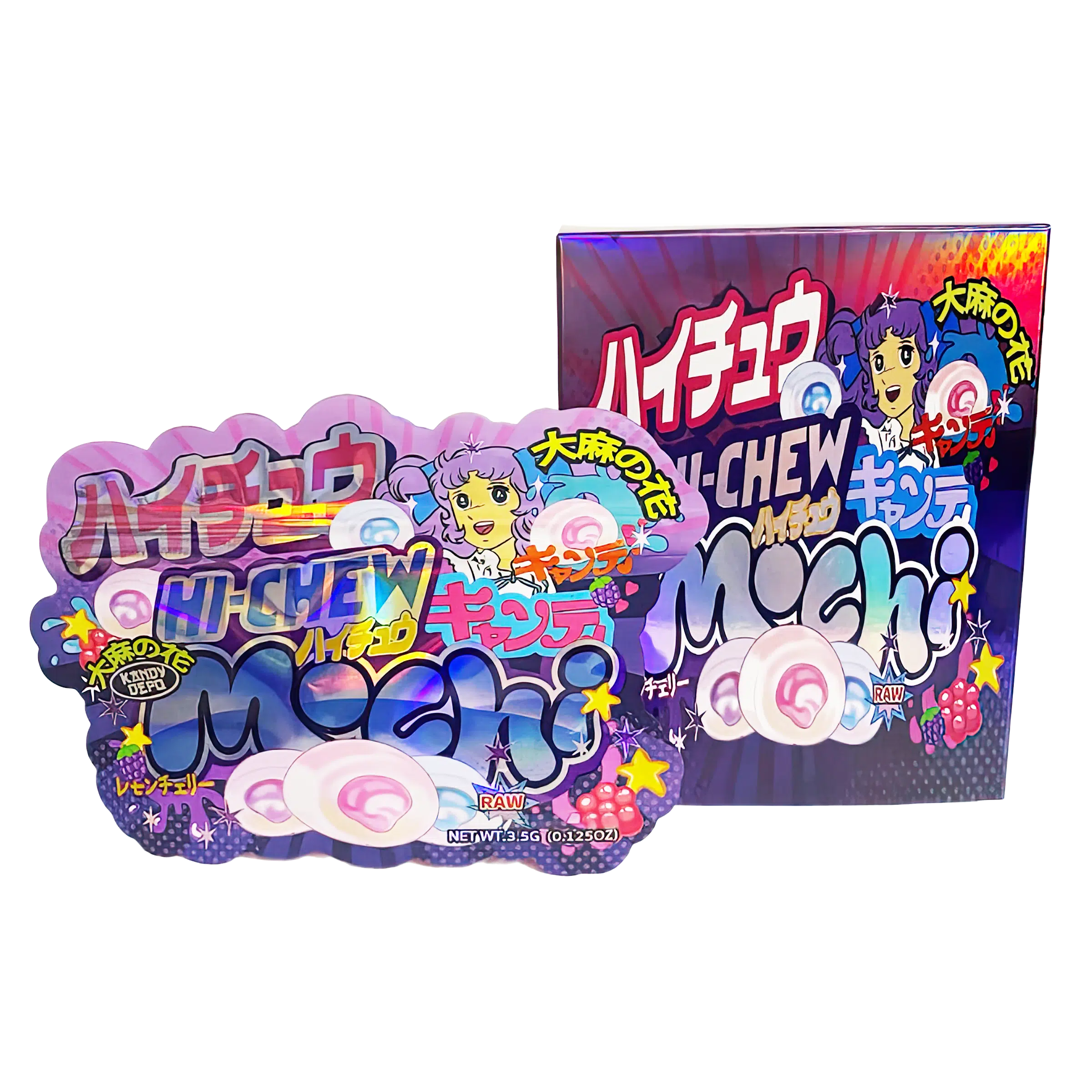 Bag-n-Box 3.5g Mylar Packaging Set (25 Count Bags + Display Boxes) – Hi-Chew Mochi BNB-Shaped-023