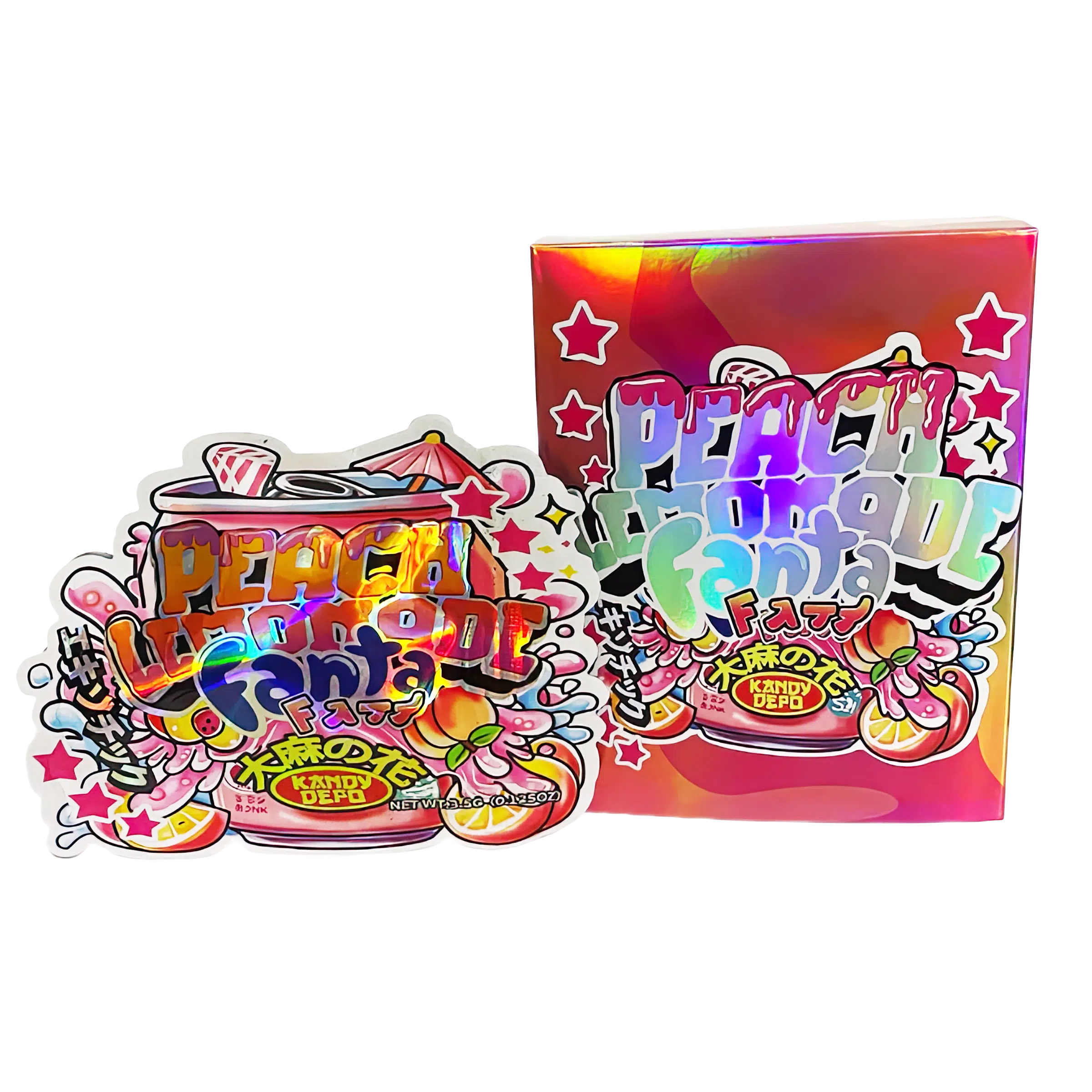 Bag-n-Box 3.5g Mylar Packaging Set (25 Count Bags + Display Boxes) – Peach Lemonade Fanta BNB-Shaped-029
