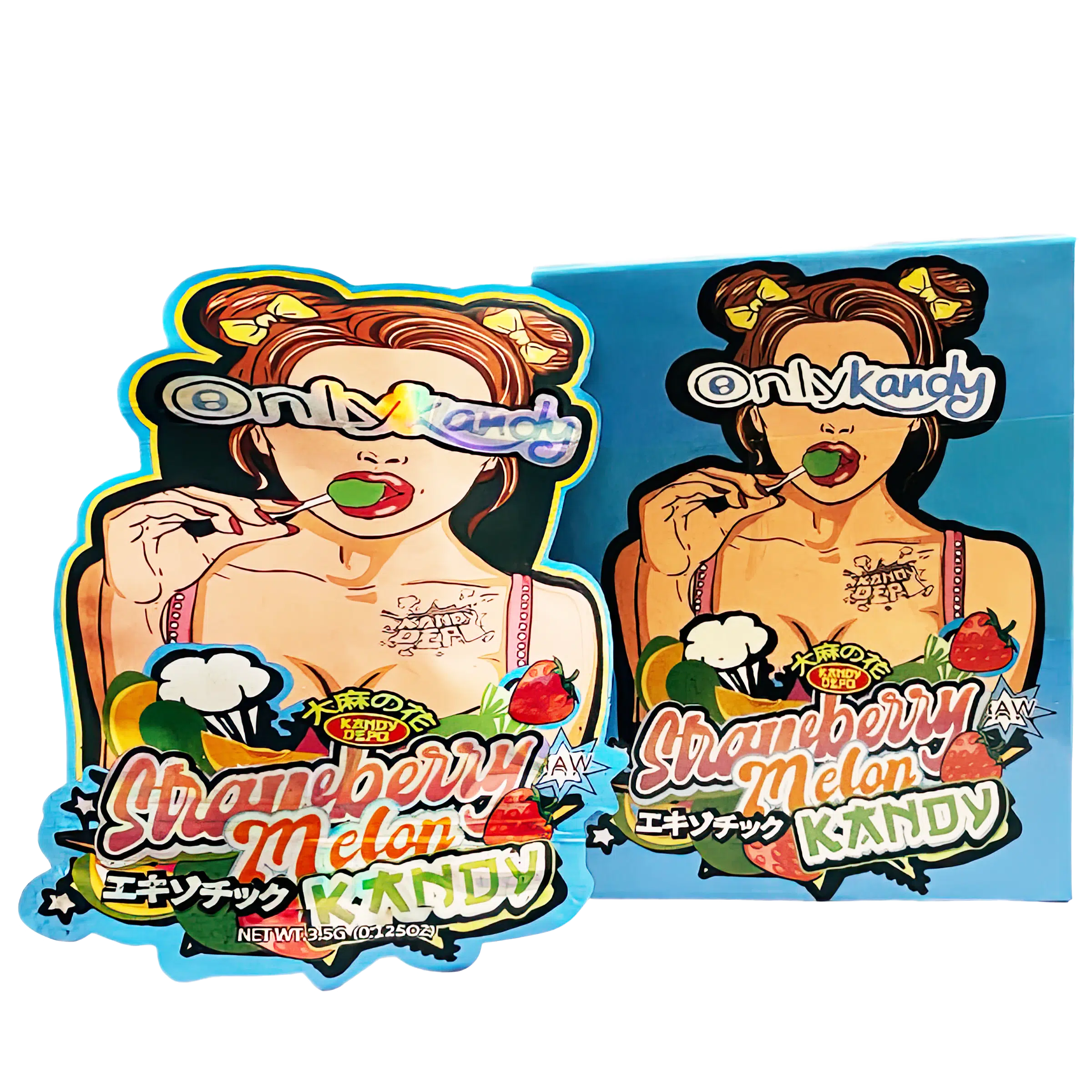 Bag-n-Box 3.5g Mylar Packaging Set (25 Count Bags + Display Boxes) – Strawberry Melon Kandy BNB-Shaped-033