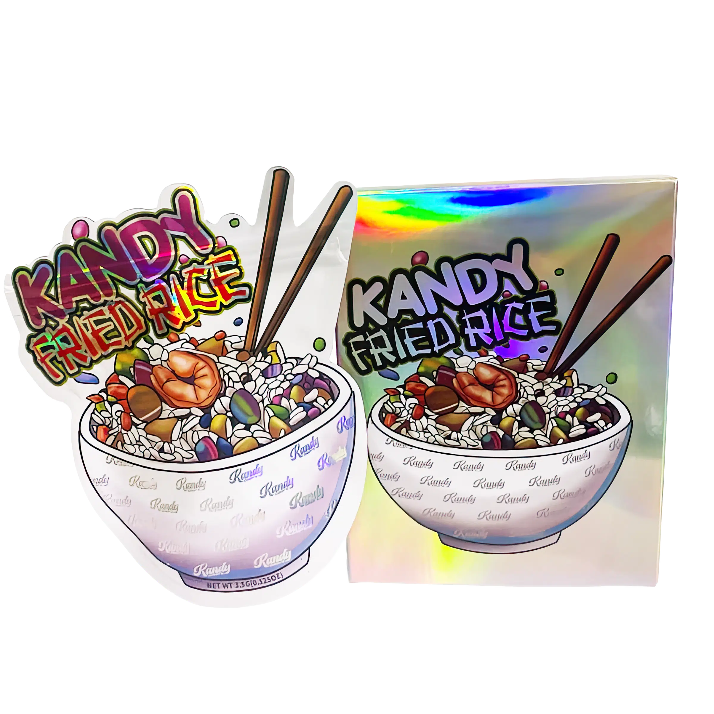Bag-n-Box 3.5g Mylar Packaging Set (25 Count Bags + Display Boxes) – Kandy Fried Rice BNB-Shaped-037