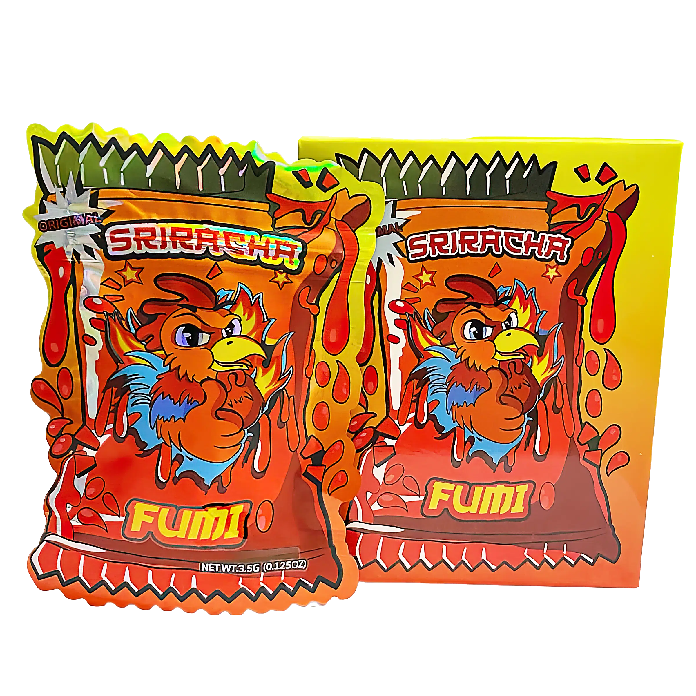 Bag-n-Box 3.5g Mylar Packaging Set (25 Count Bags + Display Boxes) – Sriracha Fumi BNB-Shaped-046
