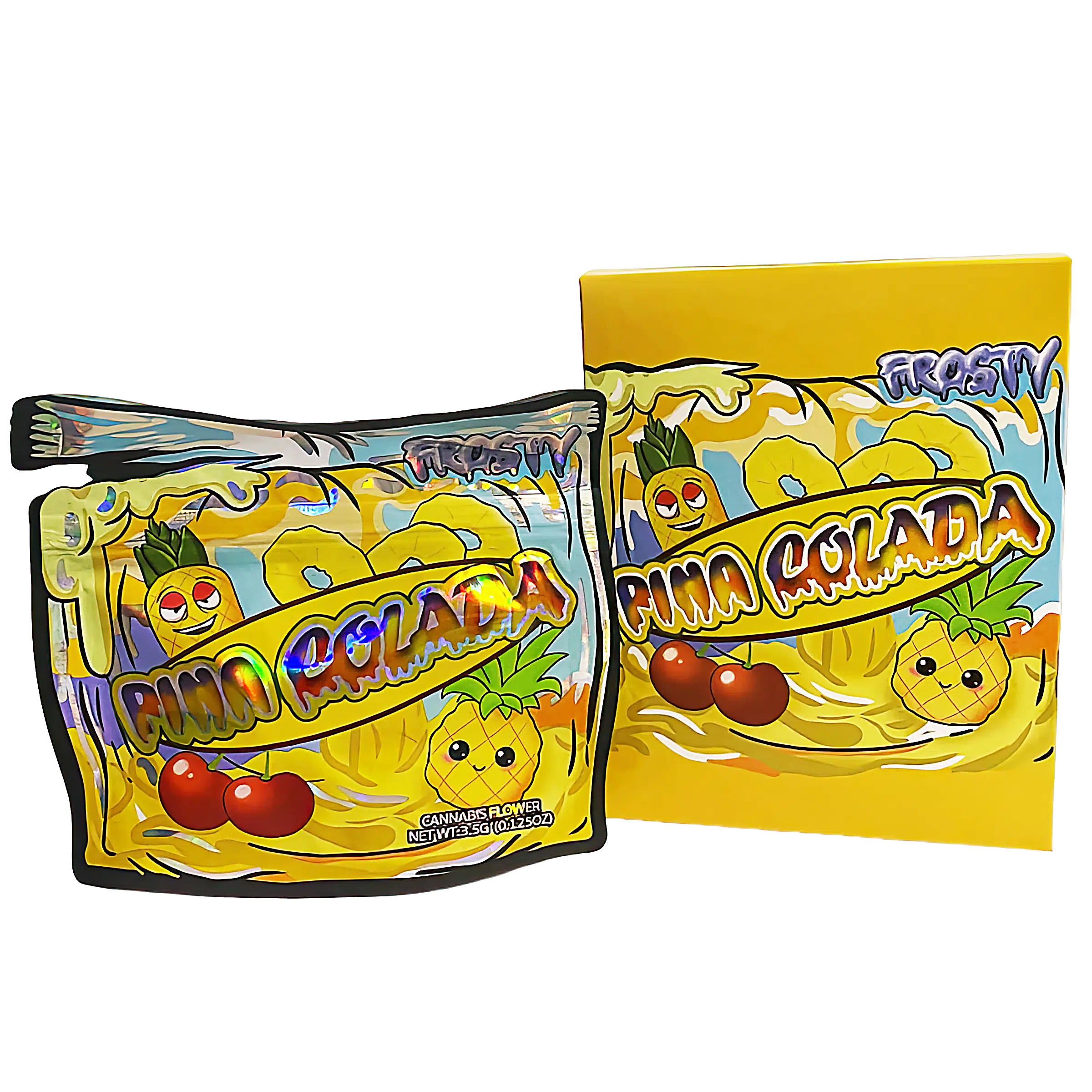 Bag-n-Box 3.5g Mylar Packaging Set (25 Count Bags + Display Boxes) – Pina Colada BNB-Shaped-048