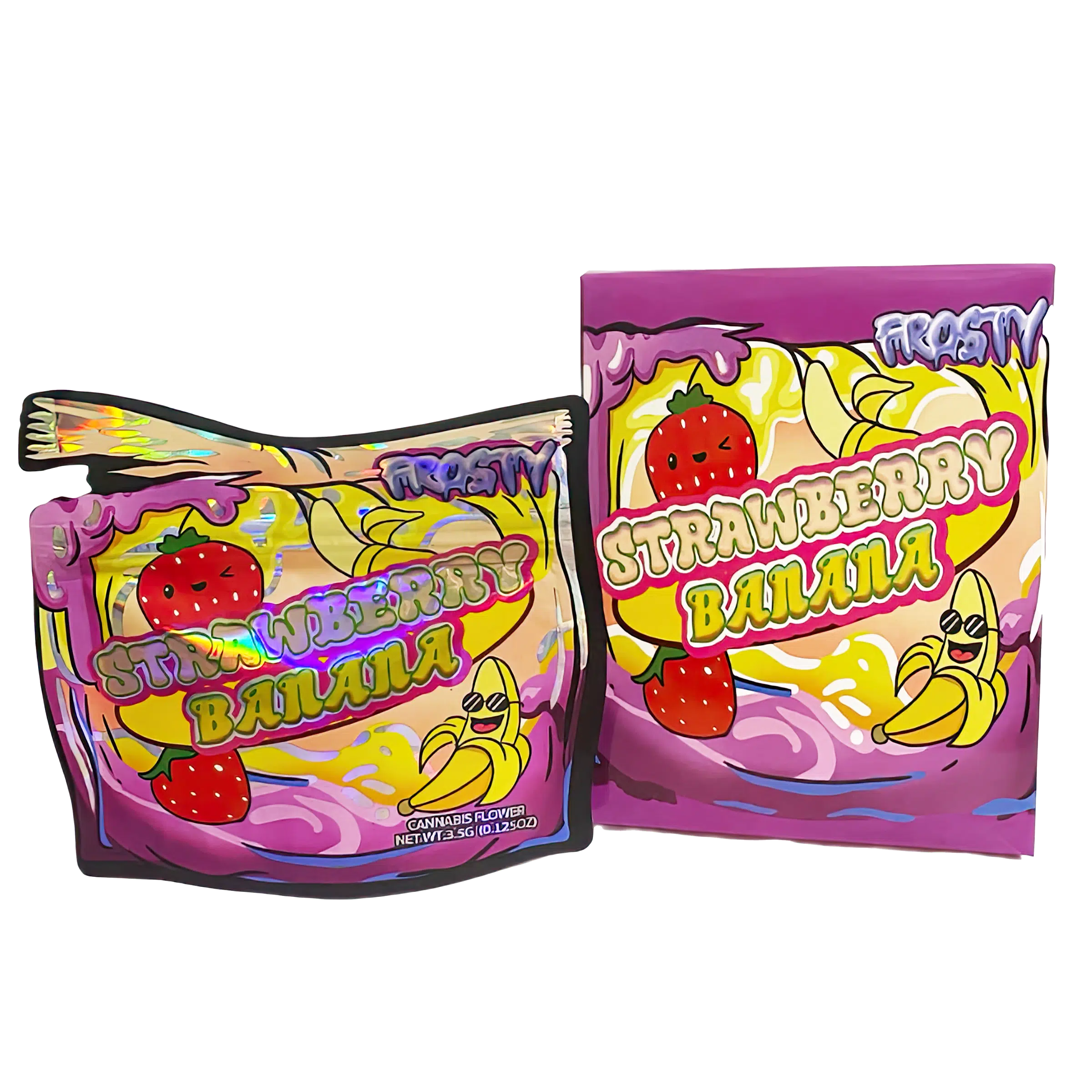 Bag-n-Box 3.5g Mylar Packaging Set (25 Count Bags + Display Boxes) – Strawberry Banana BNB-Shaped-049