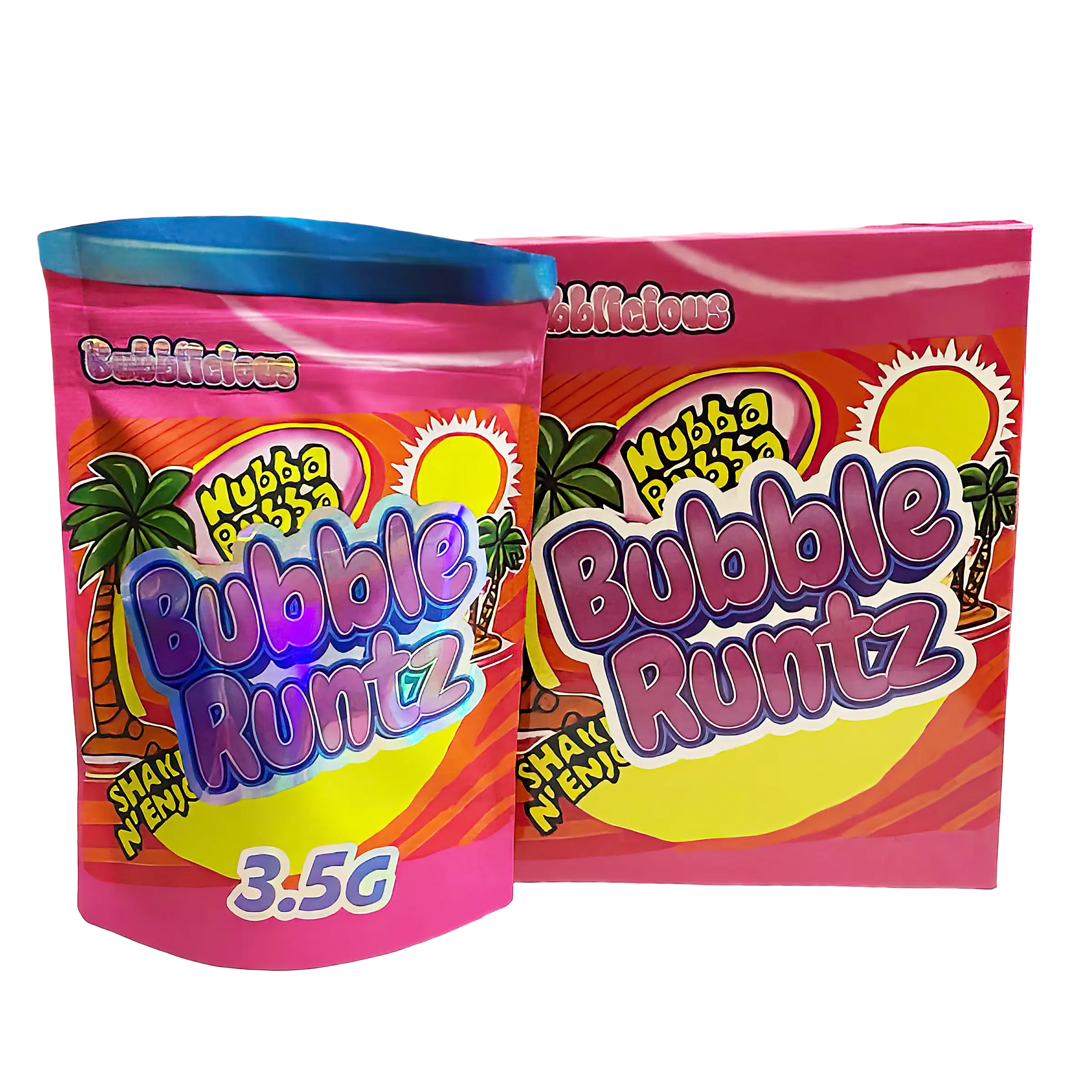 Bag-n-Box 3.5g Mylar Packaging Set (25 Count Bags + Display Boxes) – Bubble Runtz BNB-Shaped-053