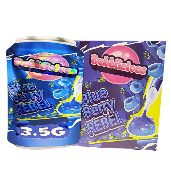 Bag-n-Box 3.5g Mylar Packaging Set (25 Count Bags + Display Boxes) - Bubblicious Blueberry Rebel BNB-Shaped-054