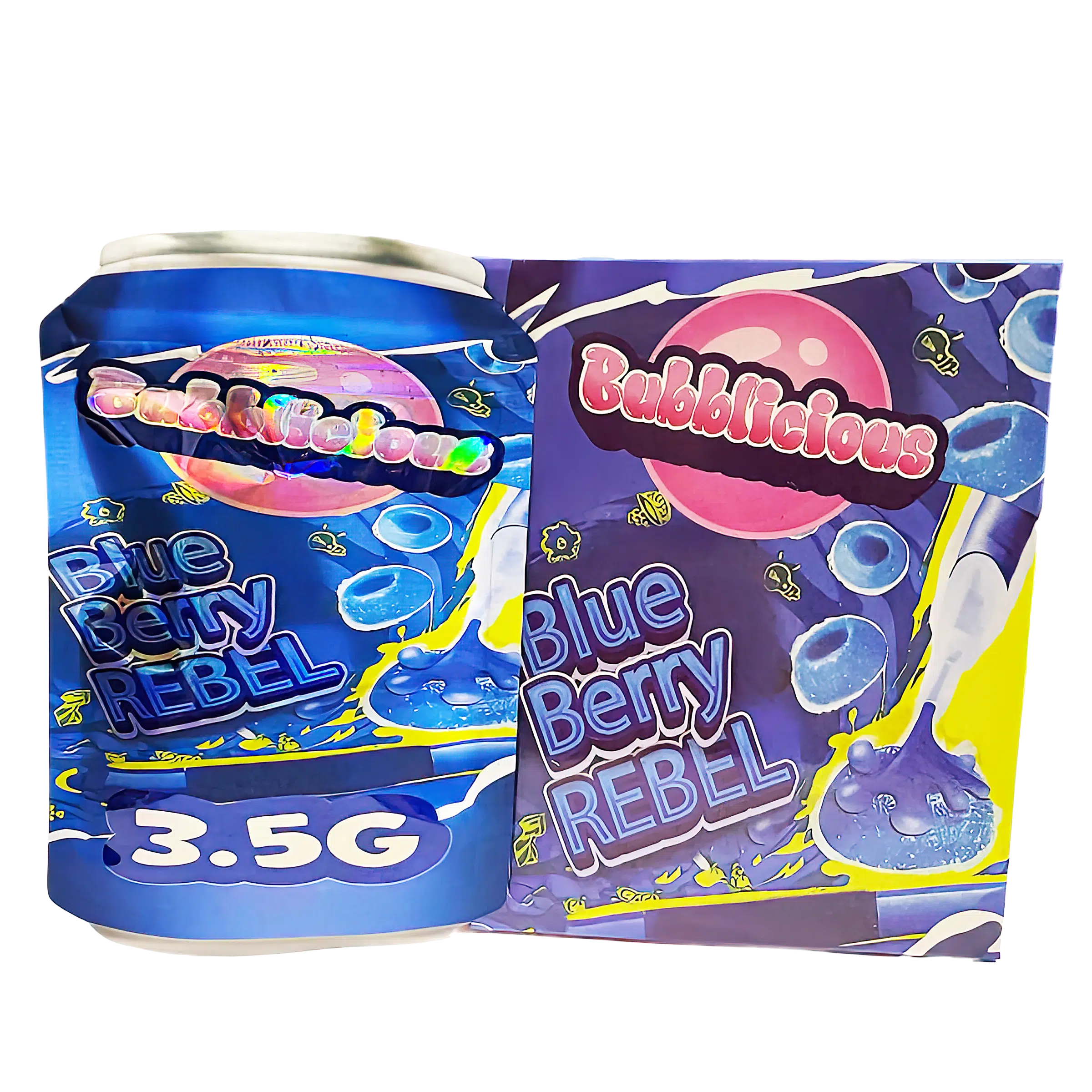Bag-n-Box 3.5g Mylar Packaging Set (25 Count Bags + Display Boxes) – Bubblicious Blueberry Rebel BNB-Shaped-054