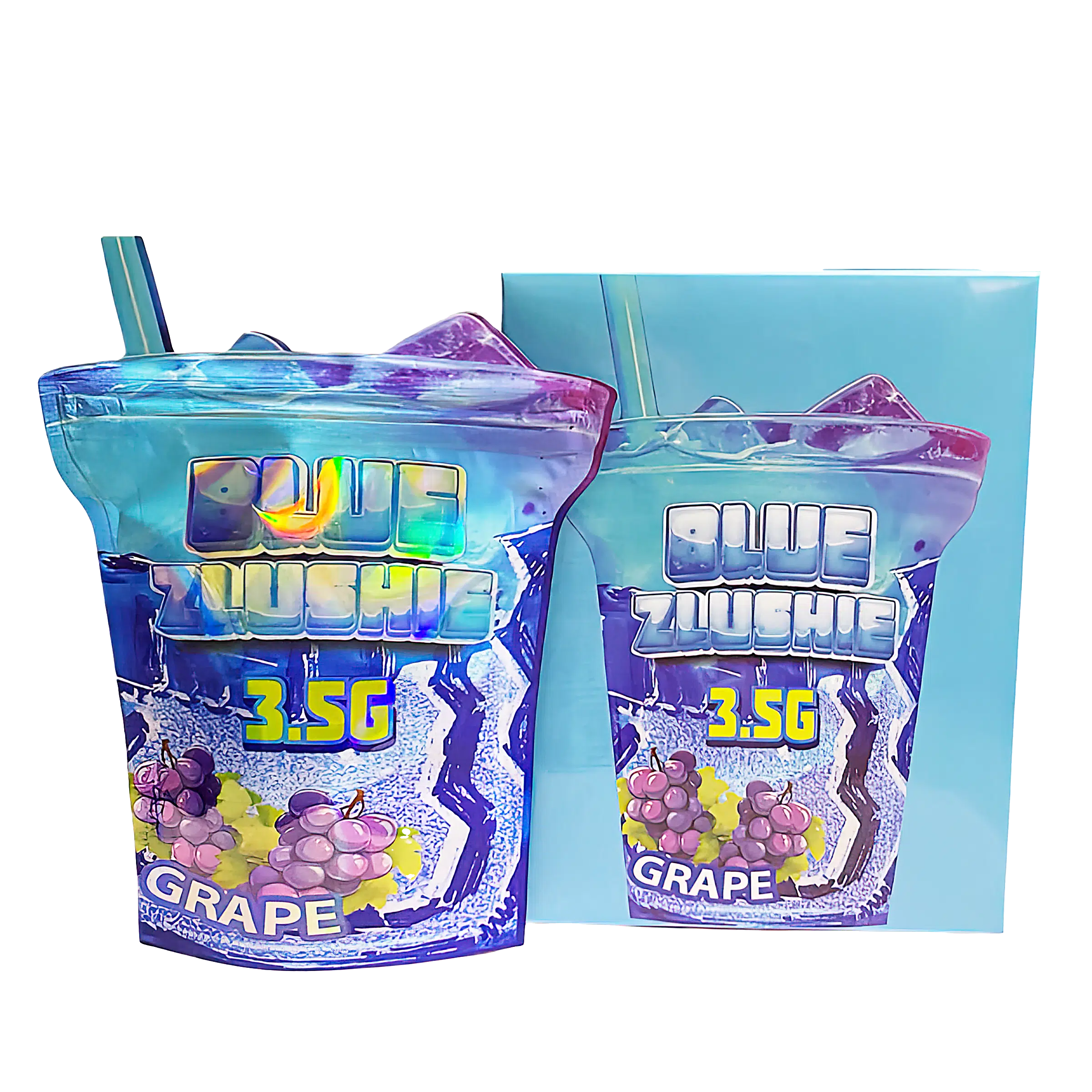 Bag-n-Box 3.5g Mylar Packaging Set (25 Count Bags + Display Boxes) – Blue Zlushie BNB-Shaped-058