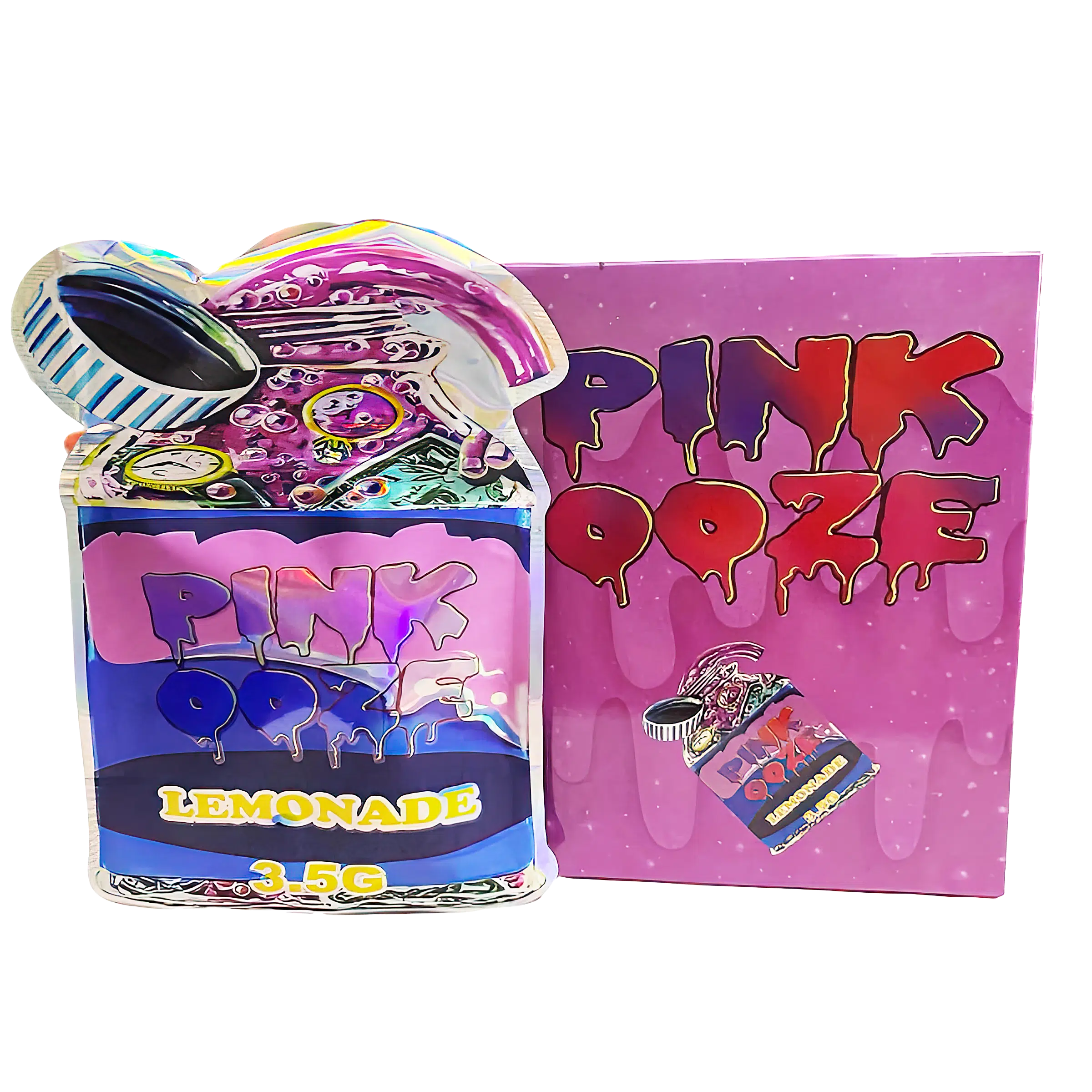 Bag-n-Box 3.5g Mylar Packaging Set (25 Count Bags + Display Boxes) – Pink Ooze BNB-Shaped-060