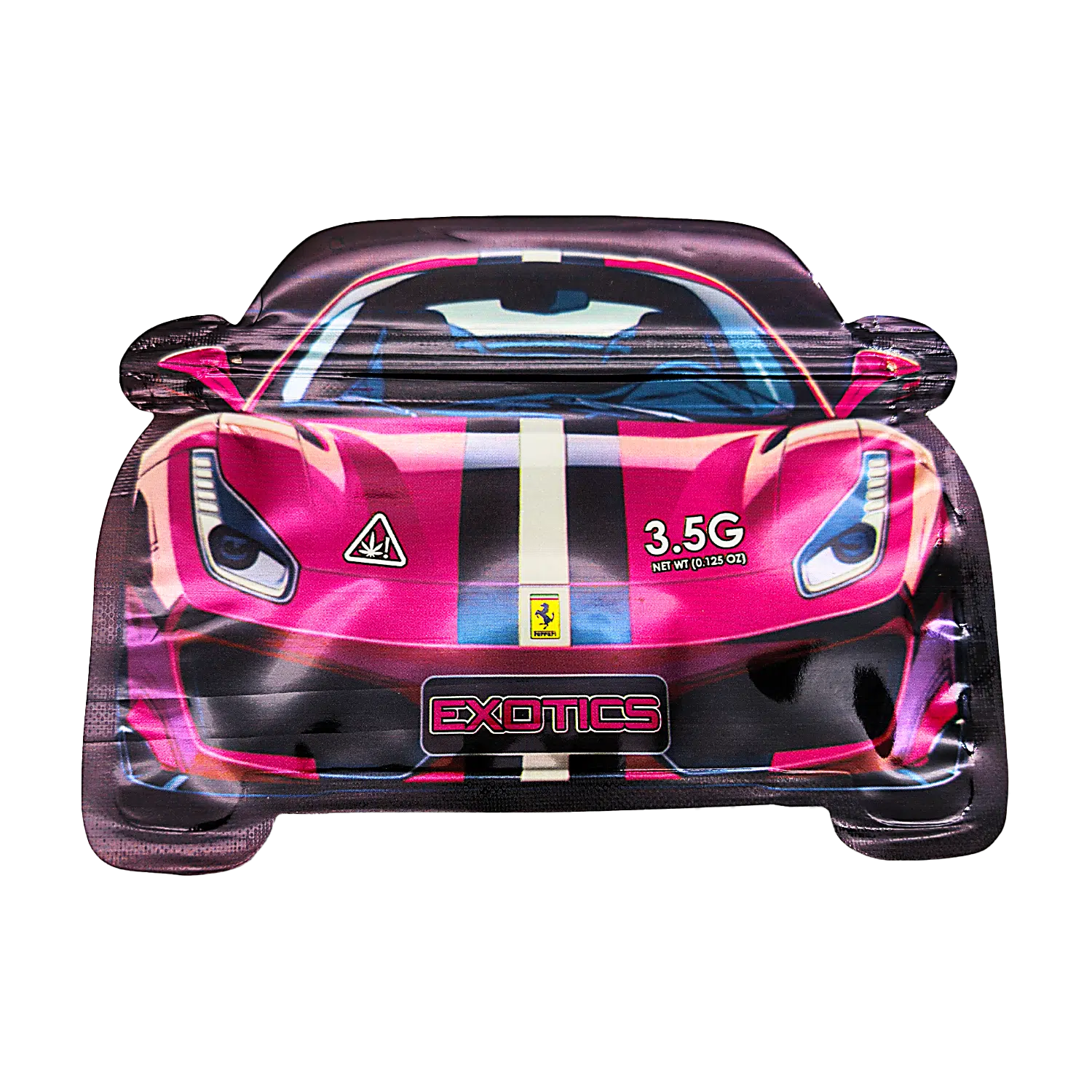 3.5g Die Cut Shaped Mylar Bag – (50 Count) Car Red Ferrari CARSMB-35-001