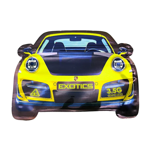 3.5g Die Cut Shaped Mylar Bag - (50 Count) Car Yellow Porsche CARSMB-35-002