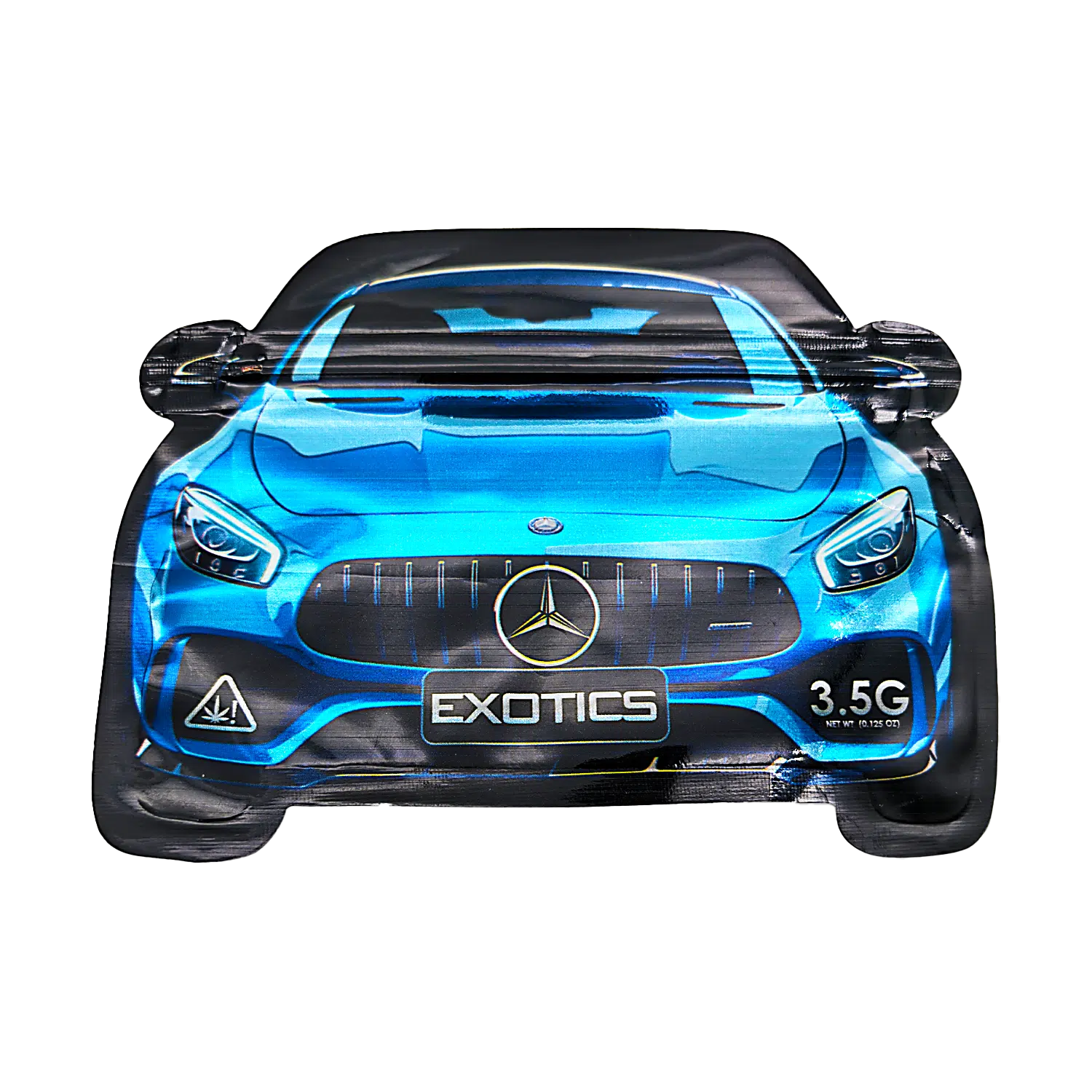3.5g Die Cut Shaped Mylar Bag – (50 Count) Car Blue Mercedes Benz CARSMB-35-008