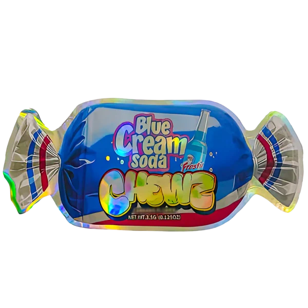 3.5g Shaped Mylar Bag (50 Count) Blue Cream Soda Chews MB35-SHAPE-020