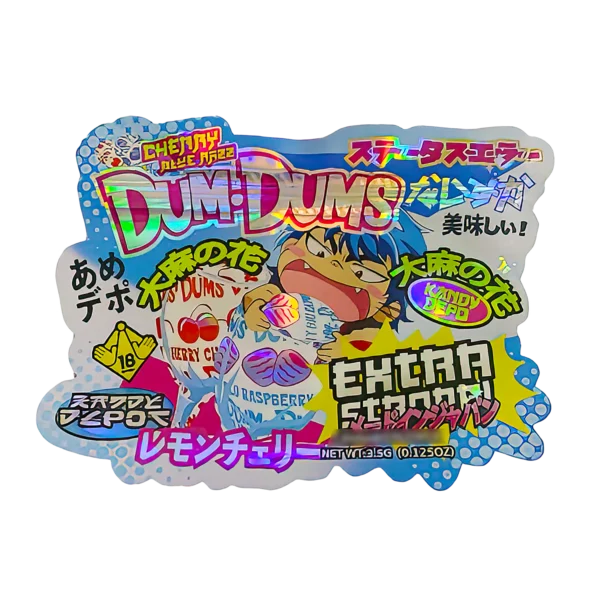 3.5g Shaped Mylar Bag (50 Count) Cherry Blue Raxx Dum Dums MB35-SHAPE-029