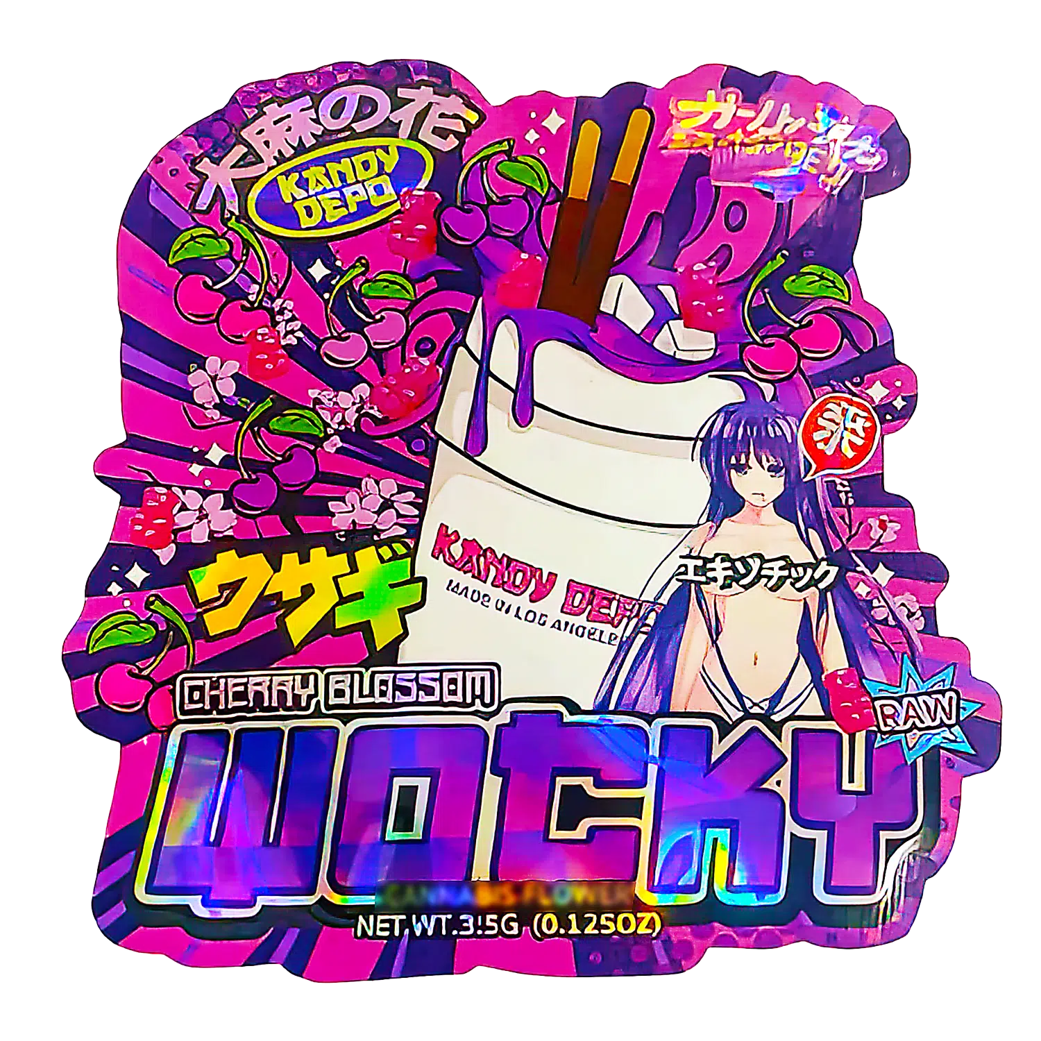3.5g Shaped Mylar Bag (50 Count) Cherry Blossom Wocky MB35-SHAPE-057