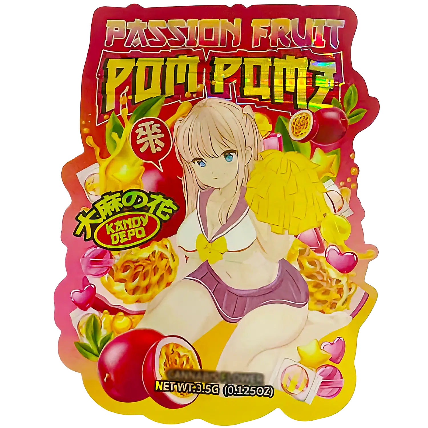 3.5g Shaped Mylar Bag (50 Count) Passion Fruit Pom Pomz MB35-SHAPE-060