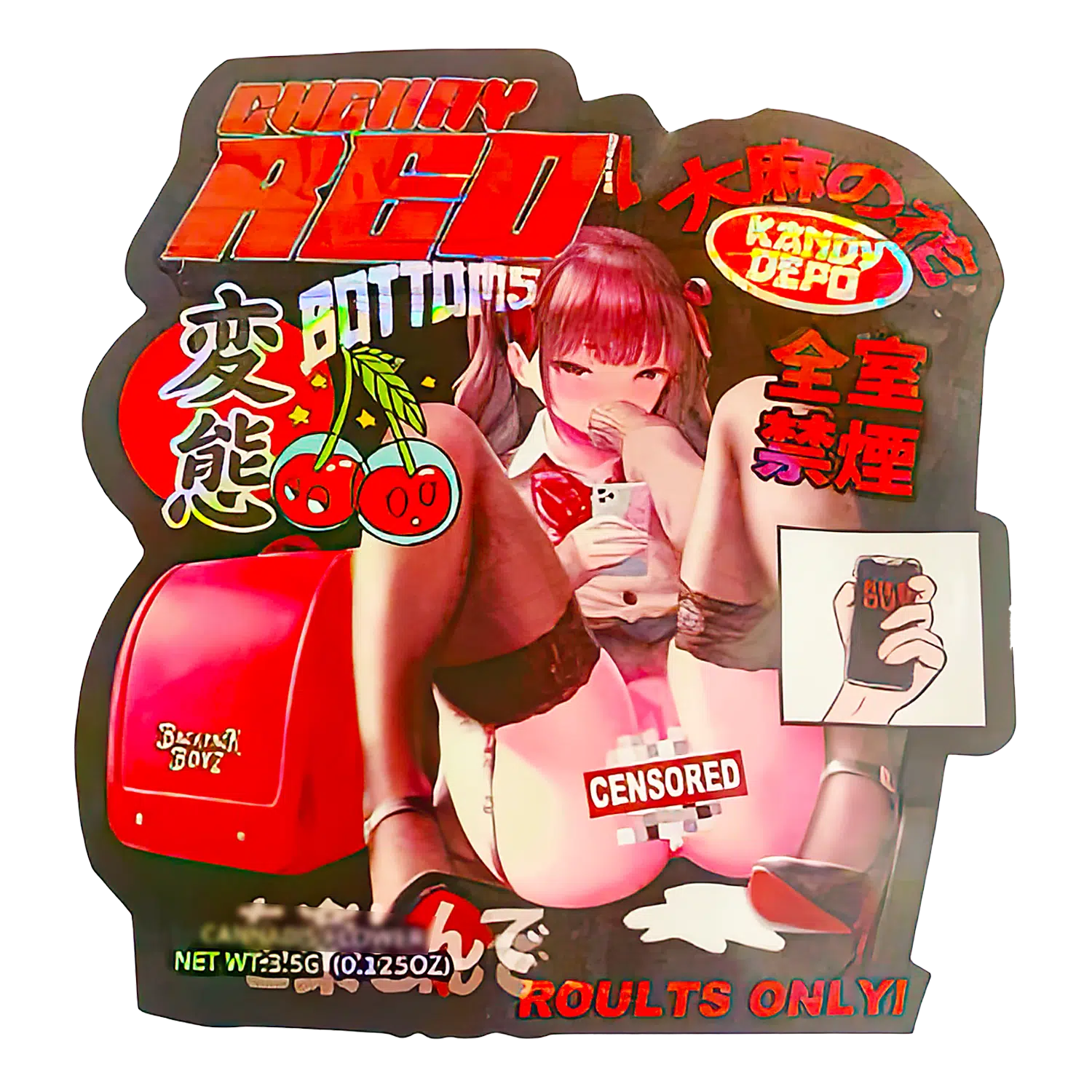 3.5g Shaped Mylar Bag (50 Count) Cherry Red Bottoms MB35-SHAPE-061