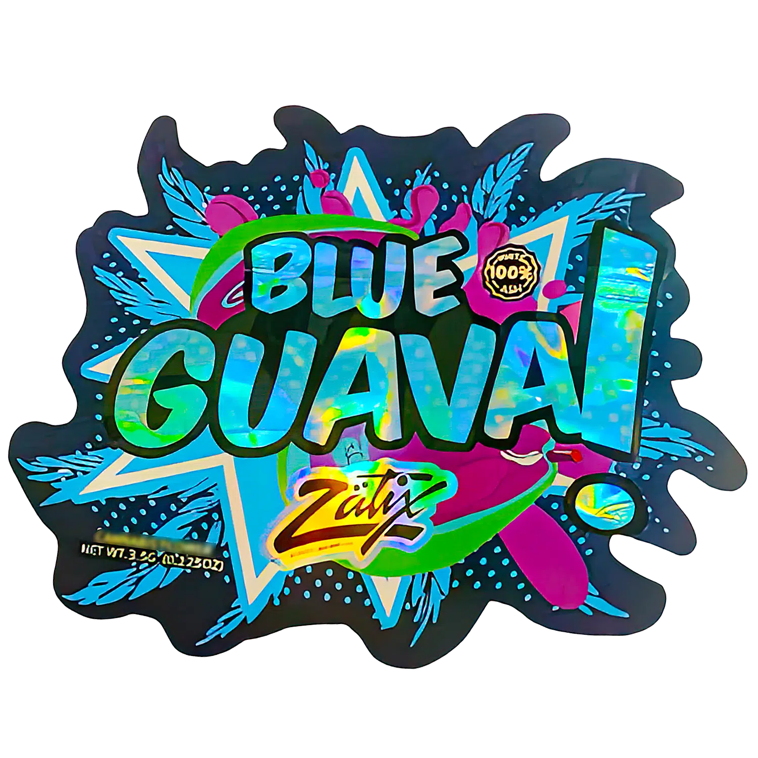 3.5g Shaped Mylar Bag (50 Count) Blue Guava Zatix MB35-SHAPE-091