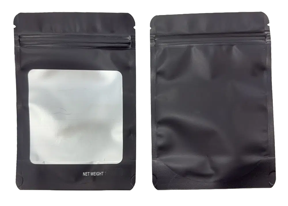 14G Blank Square Window Mylar Bag – Premium Packaging (Black) (50 Count) SMBW-14G-007