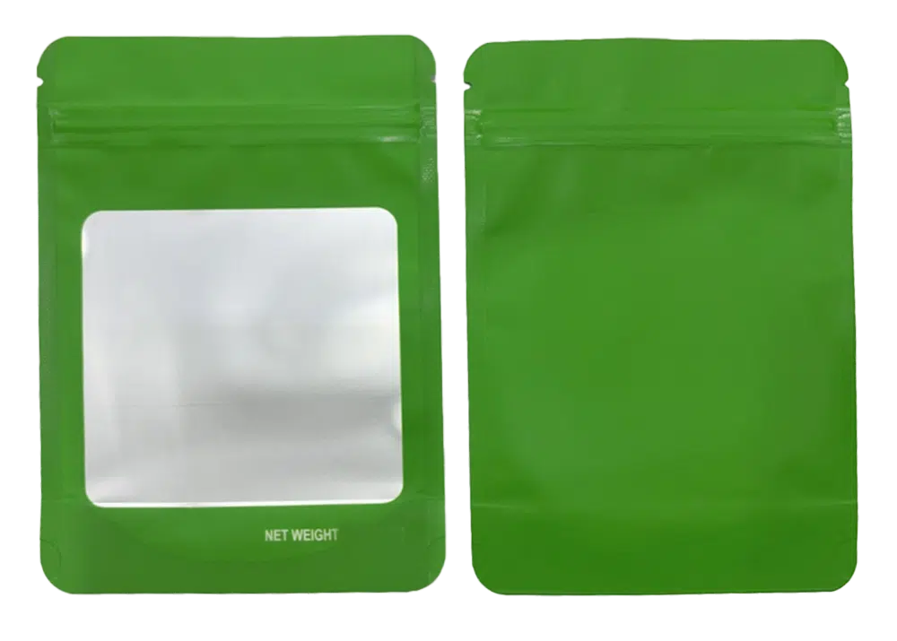14G Blank Square Window Mylar Bag – Premium Packaging (Green) (50 Count) SMBW-14G-009