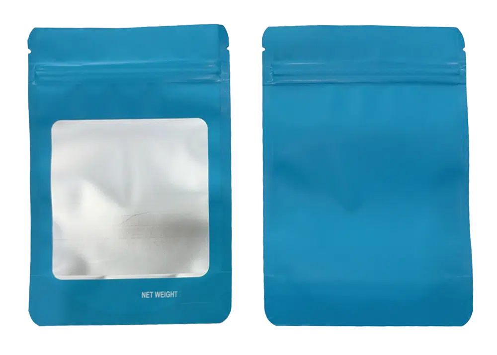 14G Blank Square Window Mylar Bag – Premium Packaging (Light Blue) (50 Count) SMBW-14G-010