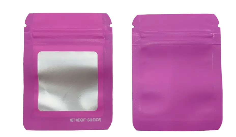 1G Blank Square Window Mylar Bag – Premium Packaging (Pink) (100 Count) SMBW-1G-008