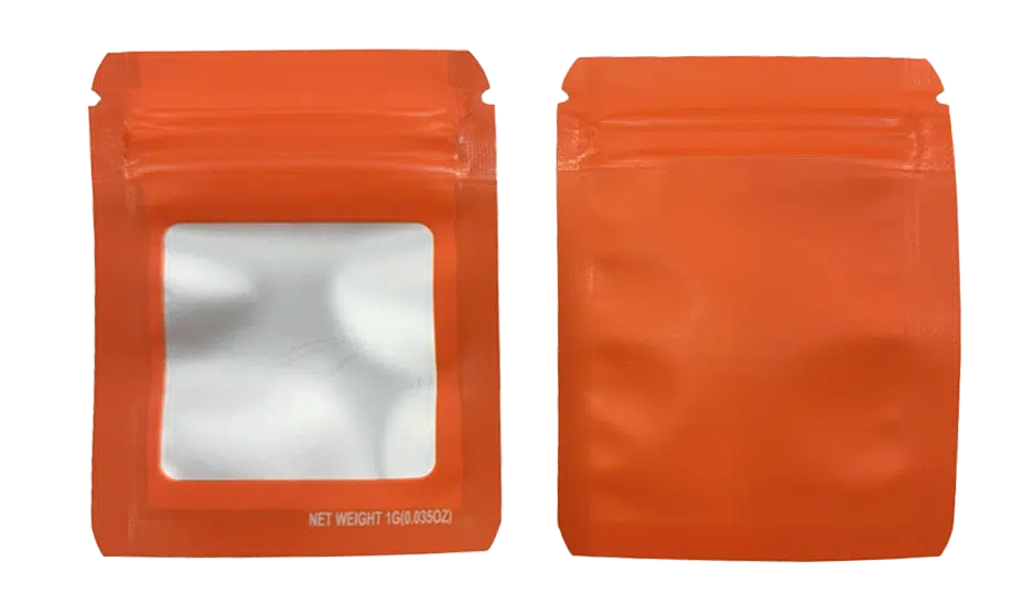 1G Blank Square Window Mylar Bag – Premium Packaging (Orange) (100 Count) SMBW-1G-012