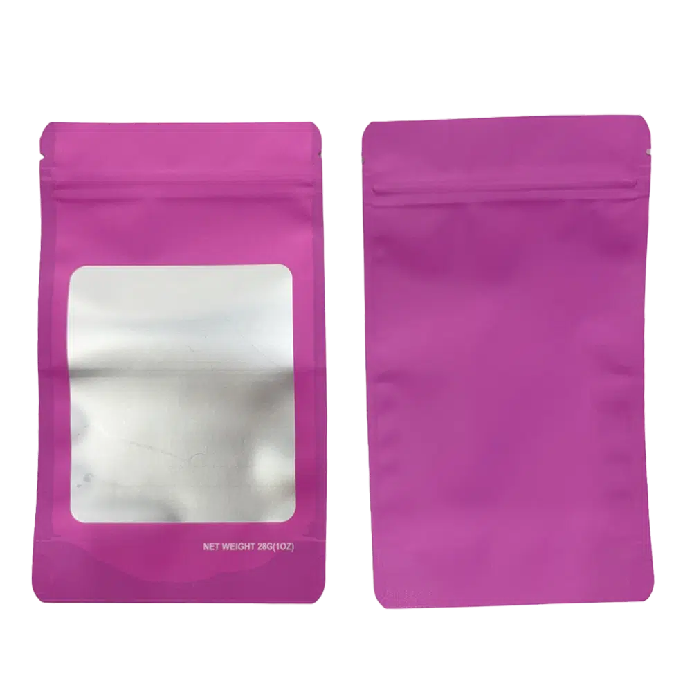 28g Blank Square Window Mylar Bag – Premium Packaging (Pink) (50 Count) SMBW-28G-008