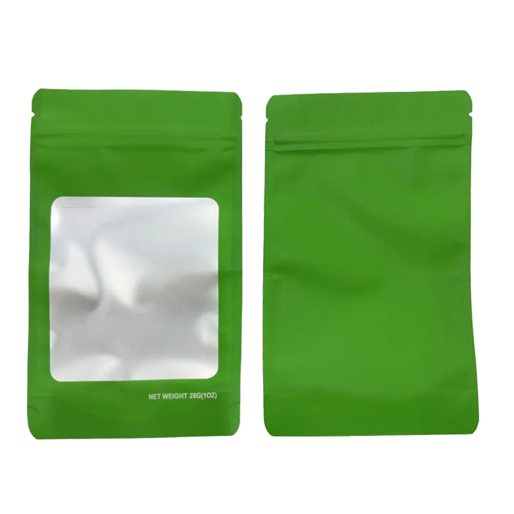 28g Blank Square Window Mylar Bag – Premium Packaging (Green) (50 Count) SMBW-28G-009