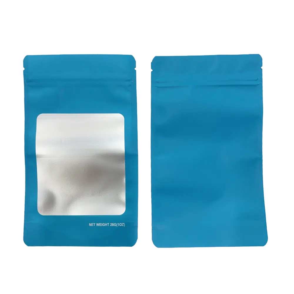 28g Blank Square Window Mylar Bag – Premium Packaging (Light Blue) (50 Count) SMBW-28G-010