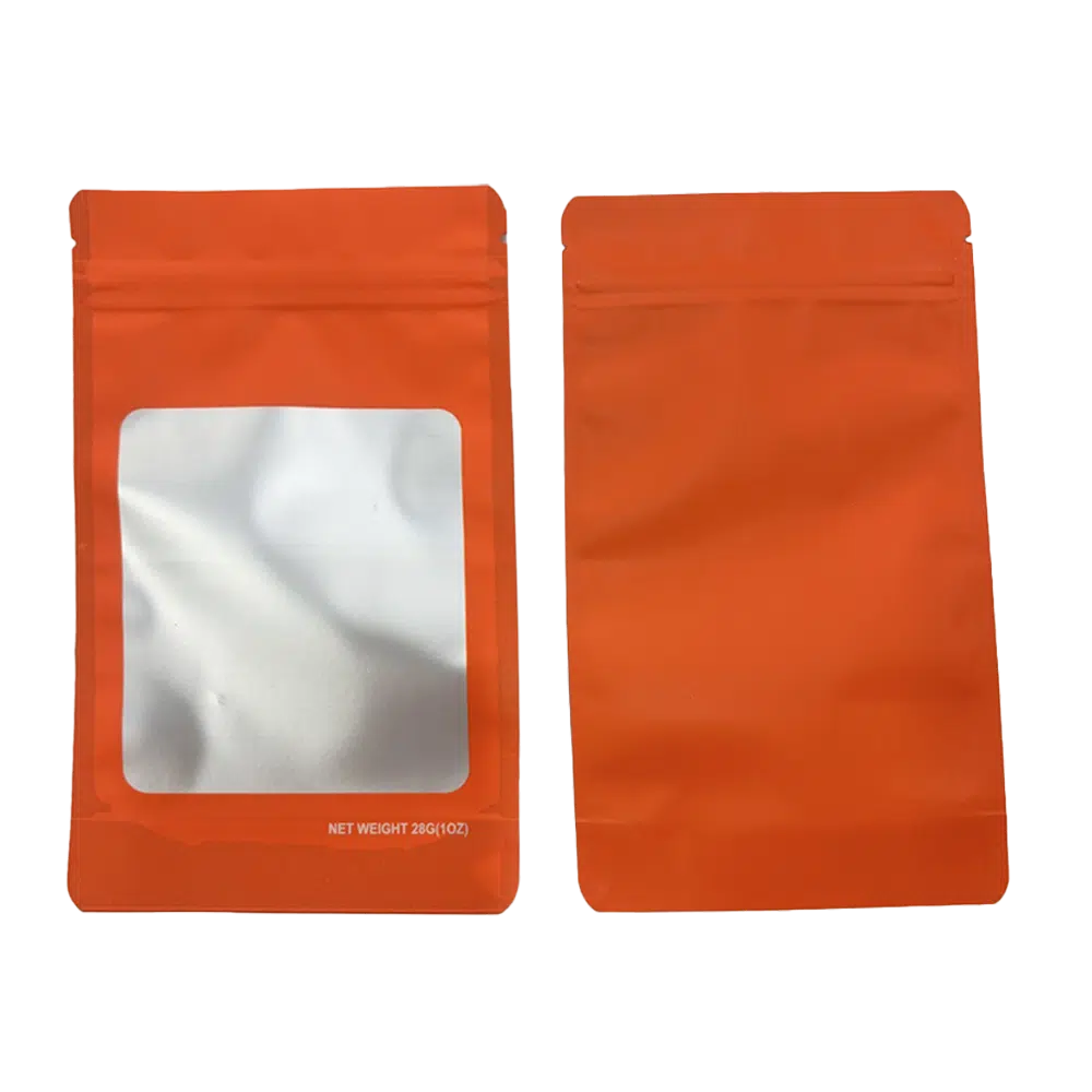 28g Blank Square Window Mylar Bag – Premium Packaging (Orange) (50 Count) SMBW-28G-012