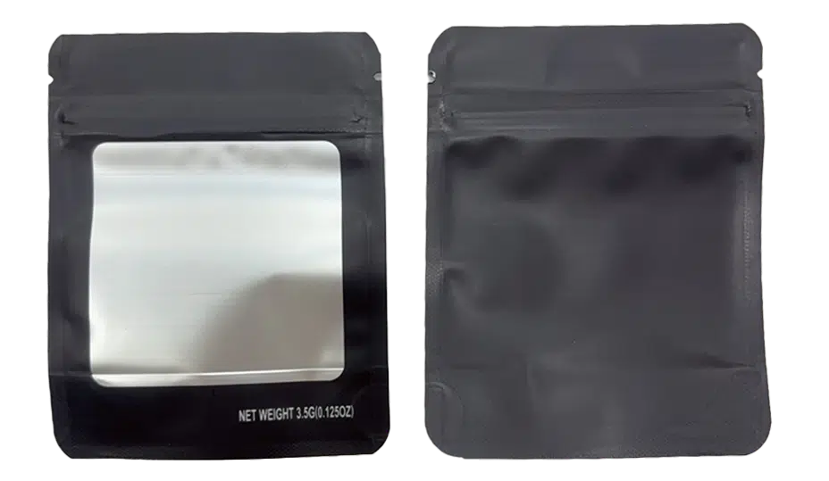 3.5g Blank Square Window Mylar Bag – (Black) (50 Count) SMBNW-35G-007