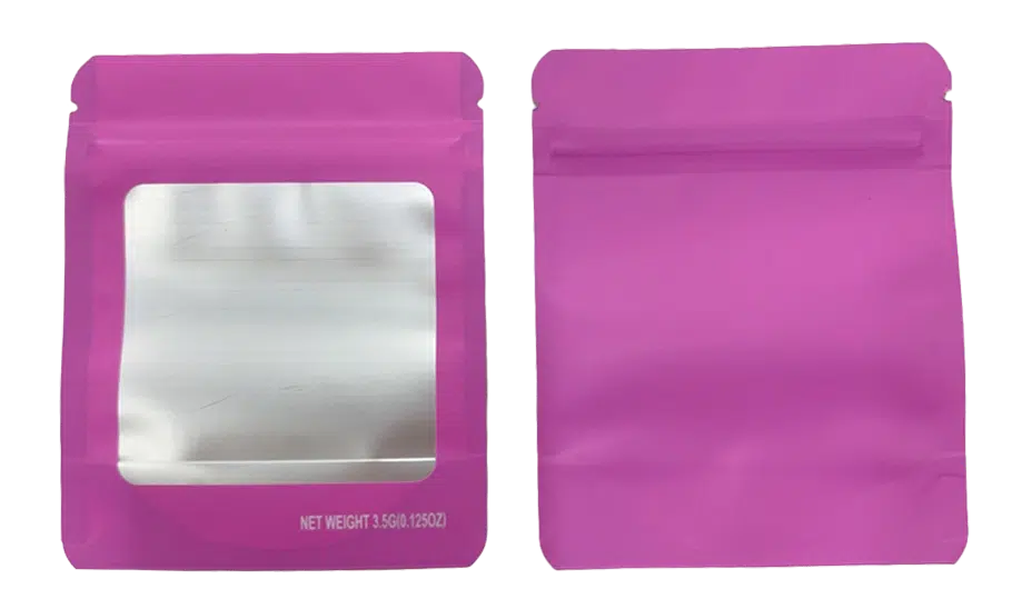 3.5g Blank Square Window Mylar Bag – Premium Packaging (Pink) (50 Count) SMBW-35G-008
