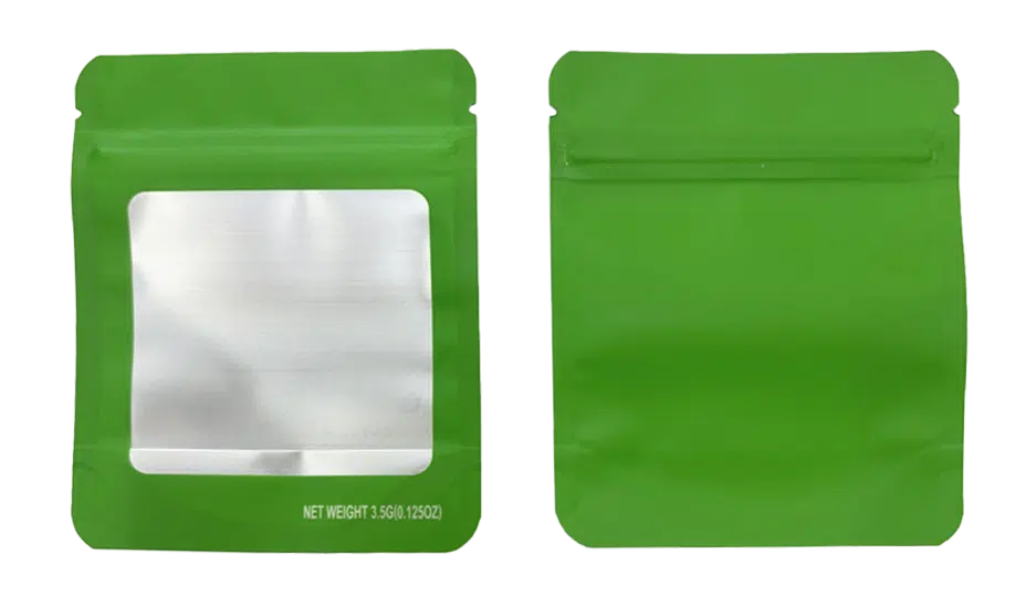 3.5g Blank Square Window Mylar Bag – Premium Packaging (Green) (50 Count) SMBW-35G-009
