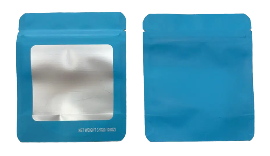 3.5g Blank Square Window Mylar Bag – Premium Packaging (Light Blue) (50 Count) SMBW-35G-010