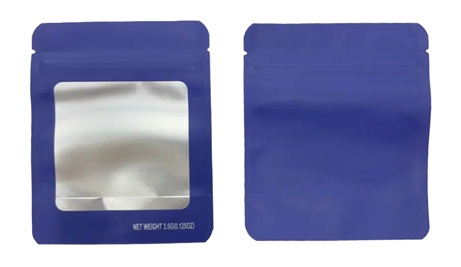 3.5g Blank Square Window Mylar Bag – Premium Packaging (Purple) (50 Count) SMBW-35G-011