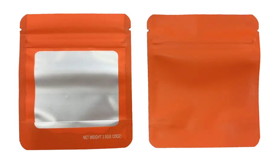 3.5g Blank Square Window Mylar Bag – Premium Packaging (Orange) (50 Count) SMBW-35G-012