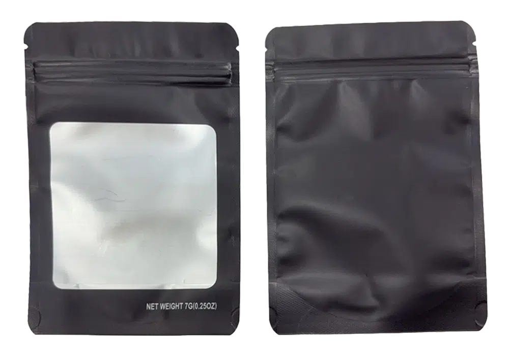 7g Blank Square Window Mylar Bag – Premium Packaging (Black) SMBW-7G-007