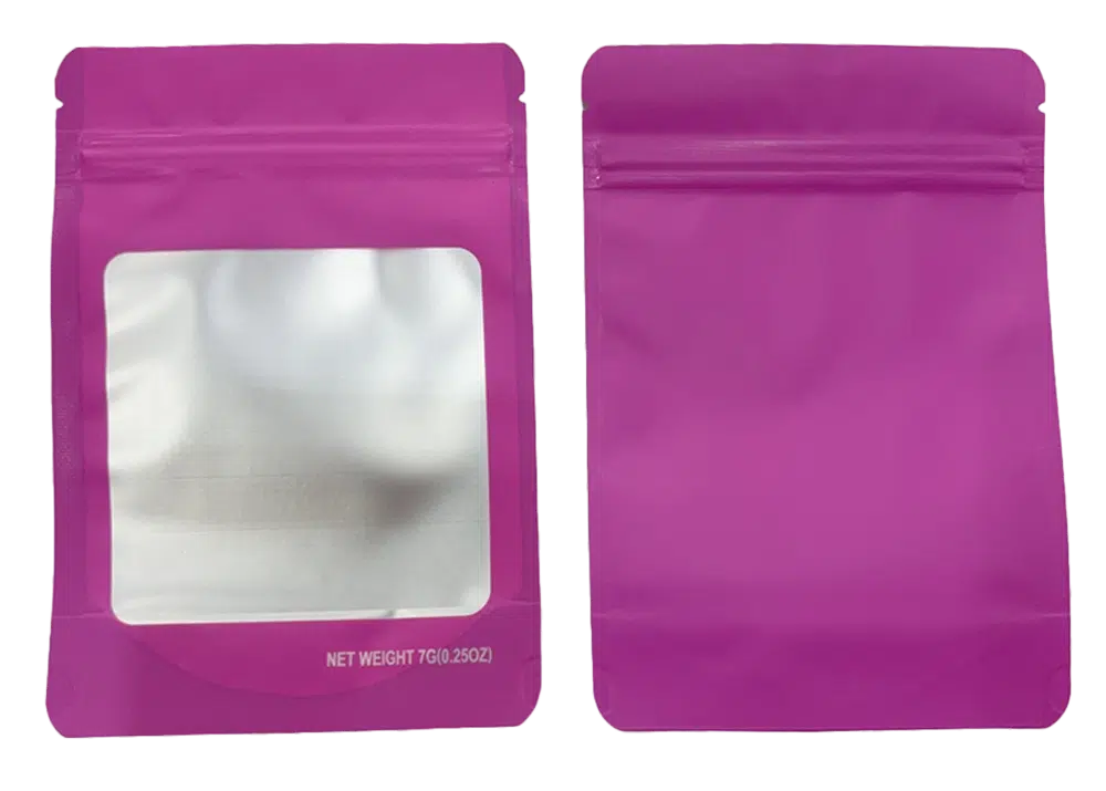 7g Blank Square Window Mylar Bag – Premium Packaging (Pink) SMBW-7G-008